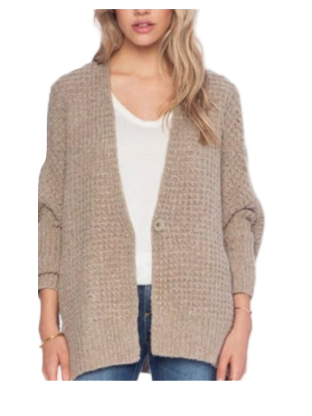 Free People Chunky Taupe Open-Front Cardigan
